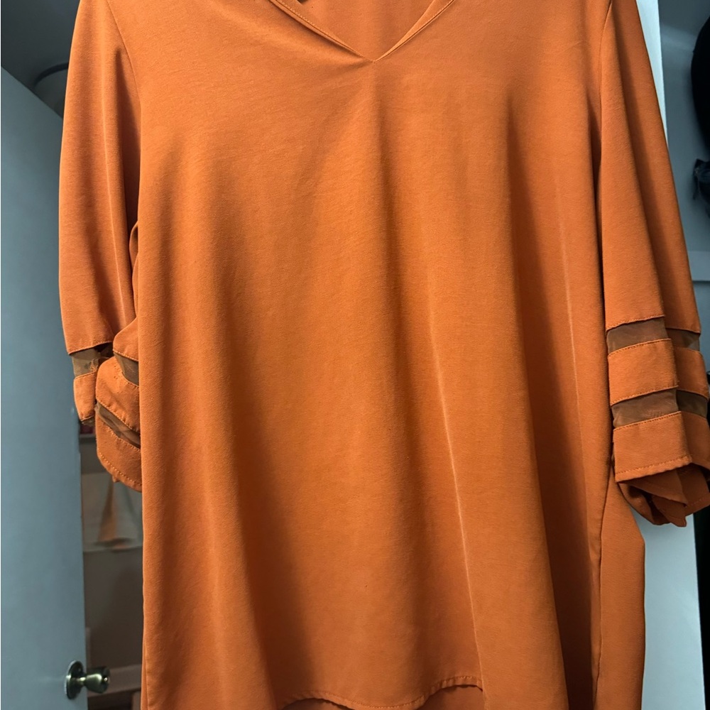XL Women Summer Vneck Mesh Panel Blouse